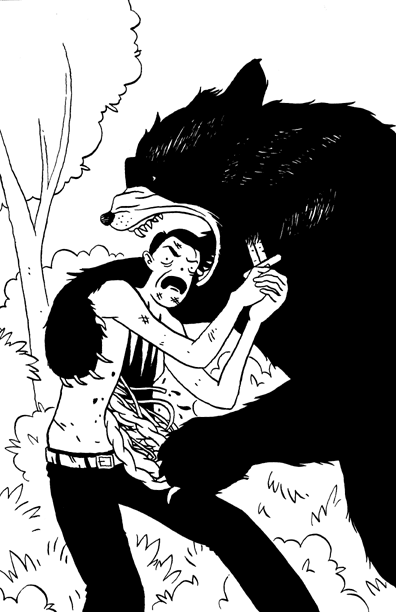 "Illustration: Man versus Bear" is copyright ©2008 by Jordan Crane.  All rights reserved.  Reproduction prohibited.