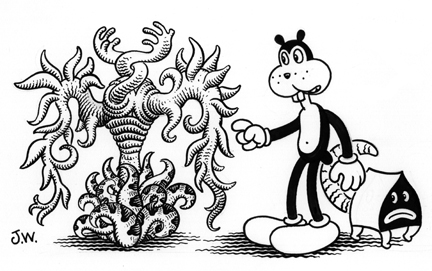 "TOUCH ME" is copyright ©2008 by Jim Woodring.  All rights reserved.  Reproduction prohibited.