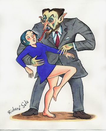 "Peculia Meets Baron Brainiac" is copyright ©2008 by Richard Sala.  All rights reserved.  Reproduction prohibited.