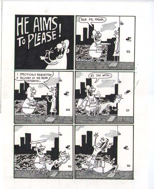 "He Aims to Please: Pizza, page 1" is copyright ©2008 by Sam Henderson.  All rights reserved.  Reproduction prohibited.