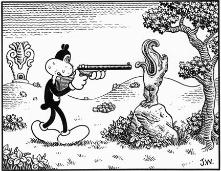 "TEMPORARY INSANITY" is copyright ©2008 by Jim Woodring.  All rights reserved.  Reproduction prohibited.
