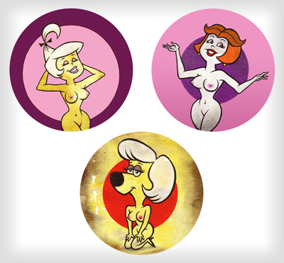 "Nudie 'Toons buttons" is copyright ©2008 by J.R. Williams.  All rights reserved.  Reproduction prohibited.
