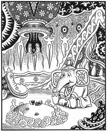 "LUTE STRING Alternate Page 19" is copyright ©2008 by Jim Woodring.  All rights reserved.  Reproduction prohibited.