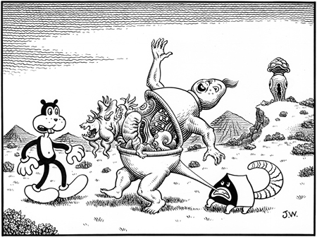"FAUX NAIVE FAT FOOL" is copyright ©2008 by Jim Woodring.  All rights reserved.  Reproduction prohibited.
