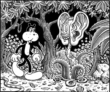 "EARBOOTS" is copyright ©2008 by Jim Woodring.  All rights reserved.  Reproduction prohibited.