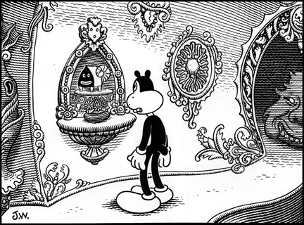 "FRANK GETS A SURPRISE" is copyright ©2008 by Jim Woodring.  All rights reserved.  Reproduction prohibited.