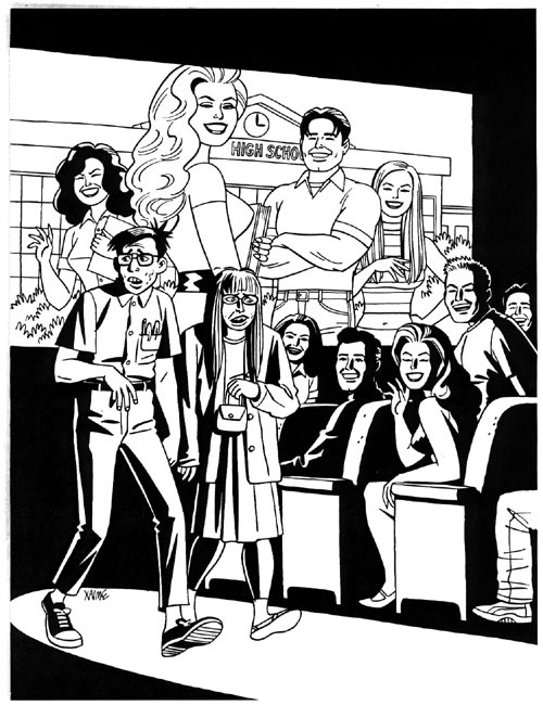 "New Yorker 'Theater Geeks' illustration" is copyright ©2008 by Jaime Hernandez.  All rights reserved.  Reproduction prohibited.