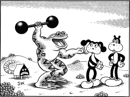 "MUSCLE BUM (inking exercise)" is copyright ©2008 by Jim Woodring.  All rights reserved.  Reproduction prohibited.